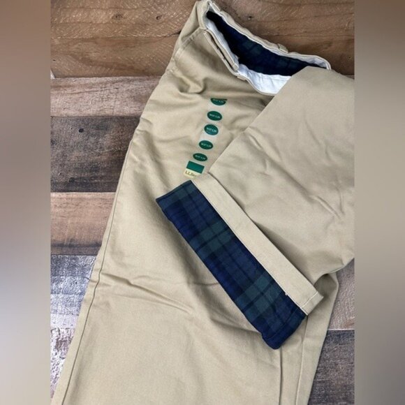 L.L.Bean Mens Double L Chino Lined Pants W37 X L29 Dark Khaki Cotton/Flannel - Picture 5 of 8